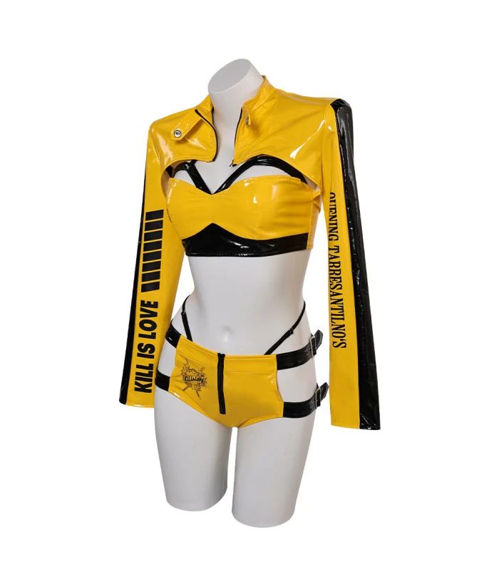 Women Yellow Leather Sexy Lingerie With Coat Futuristic Sci Fi Style Halloween Costume 6 Women Yellow Leather Sexy Lingerie With Coat Futuristic Sci Fi Style Halloween Costume - Image 4