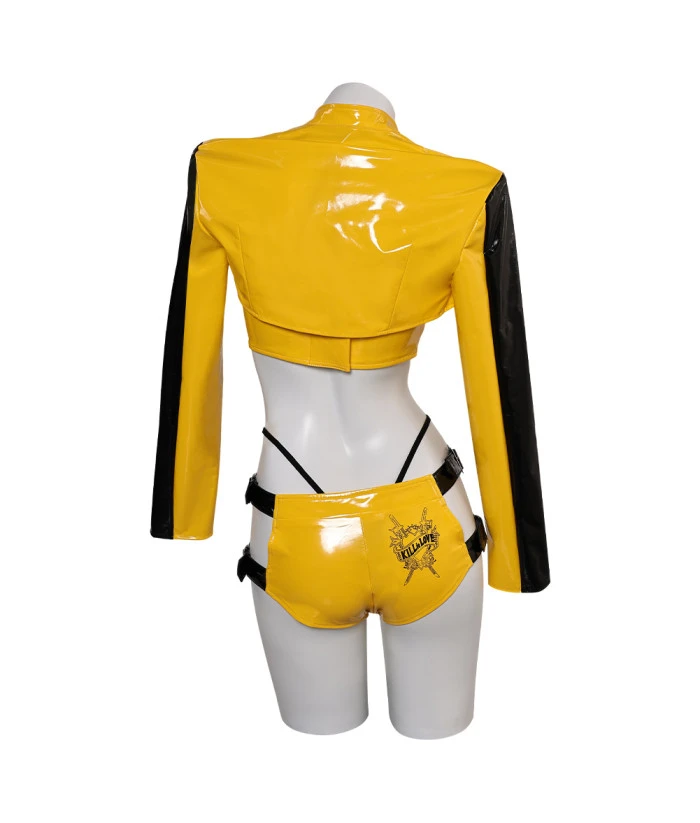 Women Yellow Leather Sexy Lingerie With Coat Futuristic Sci Fi Style Halloween Costume 5 Women Yellow Leather Sexy Lingerie With Coat Futuristic Sci Fi Style Halloween Costume - Image 3