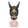 Golden Two Horns Oni Latex Mask Halloween Costume Accessories
