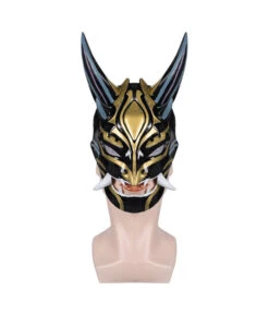 Golden Two Horns Oni Latex Mask Halloween Costume Accessories