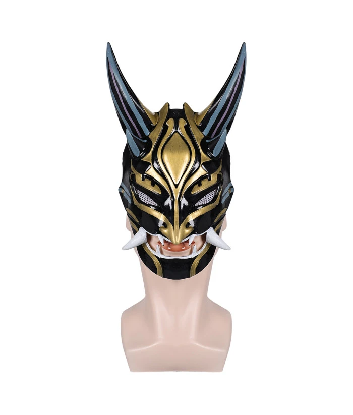 Golden Two Horns Oni Latex Mask Halloween Costume Accessories 3 Golden Two Horns Oni Latex Mask Halloween Costume Accessories