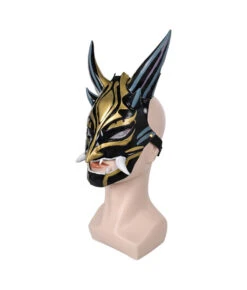 Golden Two Horns Oni Latex Mask Halloween Costume Accessories 10 Golden Two Horns Oni Latex Mask Halloween Costume Accessories -Accessories Shop Xiao20Genshin20Impact20Game20Black20Latex20Mask20Cosplay20Accessories2 700x823 1