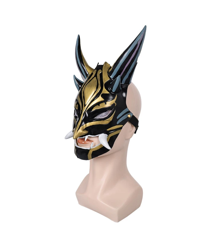 Golden Two Horns Oni Latex Mask Halloween Costume Accessories 5 Golden Two Horns Oni Latex Mask Halloween Costume Accessories - Image 3