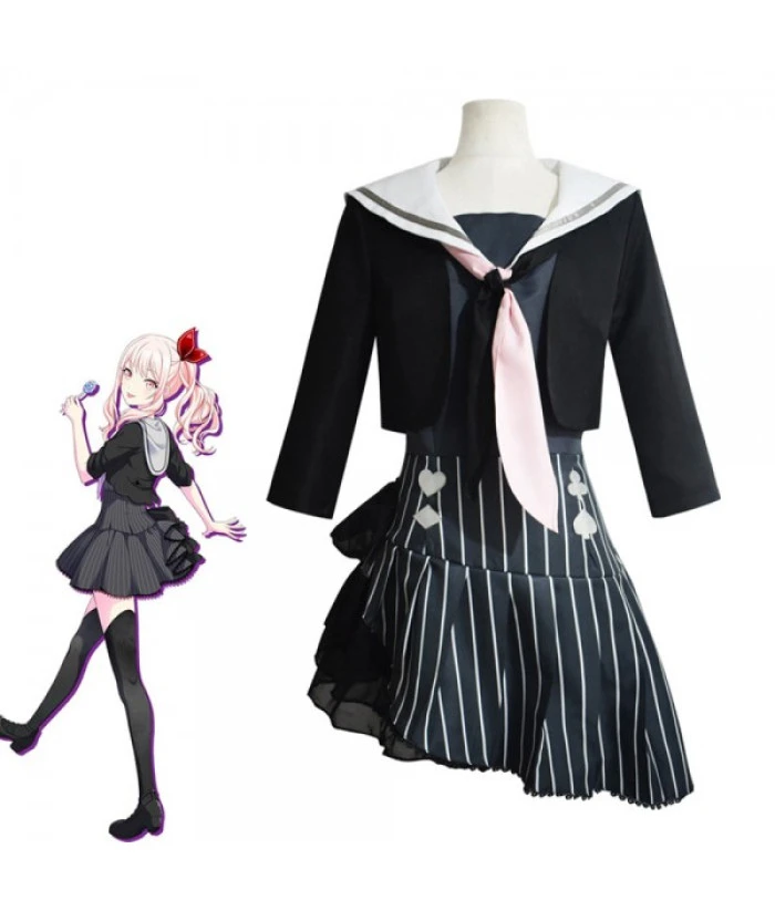 Women Black Sailor Suit Strip Skirt School Uniform JK Halloween Costume 3 Women Black Sailor Suit Strip Skirt School Uniform JK Halloween Costume