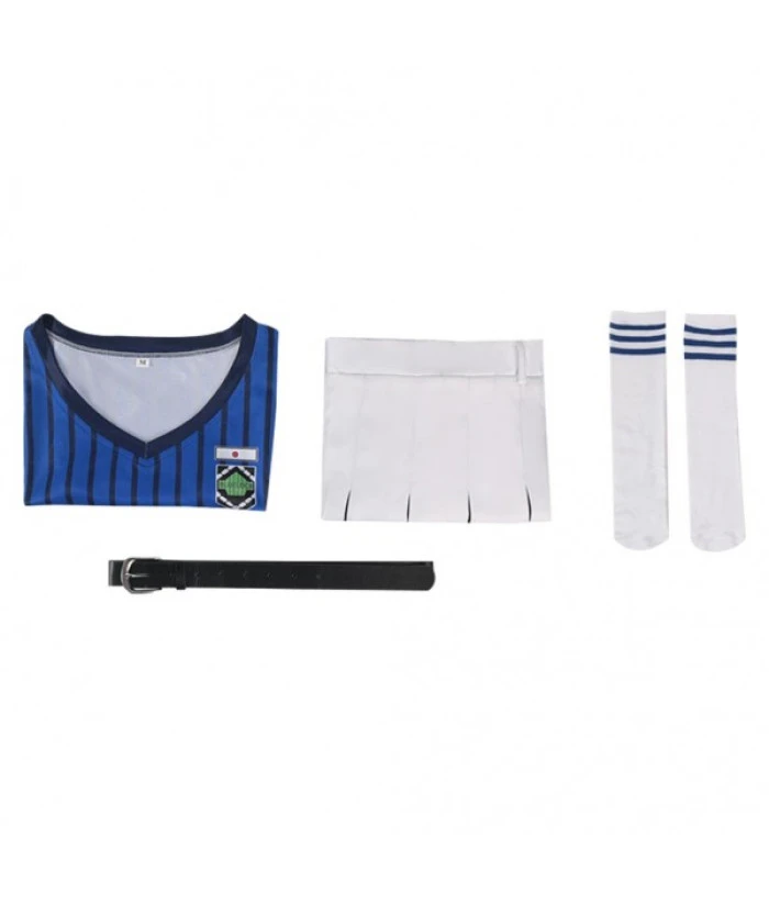 Women Blue Top White Short Skirt Cheerleader Uniform Halloween Costume 3 Women Blue Top White Short Skirt Cheerleader Uniform Halloween Costume