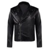 Men T-birds Printed Black Leather Jacket Casual Outfit