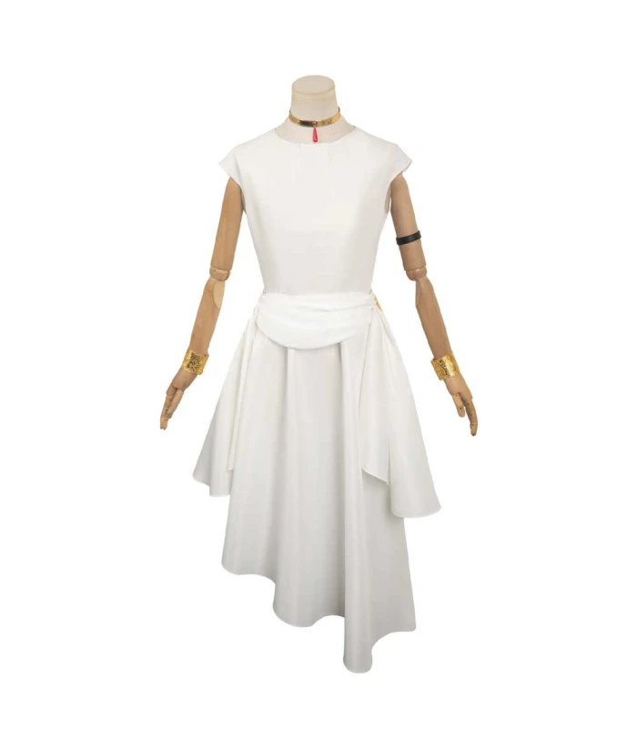 Women White Sleeveless Dress Elf Fantasy Halloween Costume 3 Women White Sleeveless Dress Elf Fantasy Halloween Costume