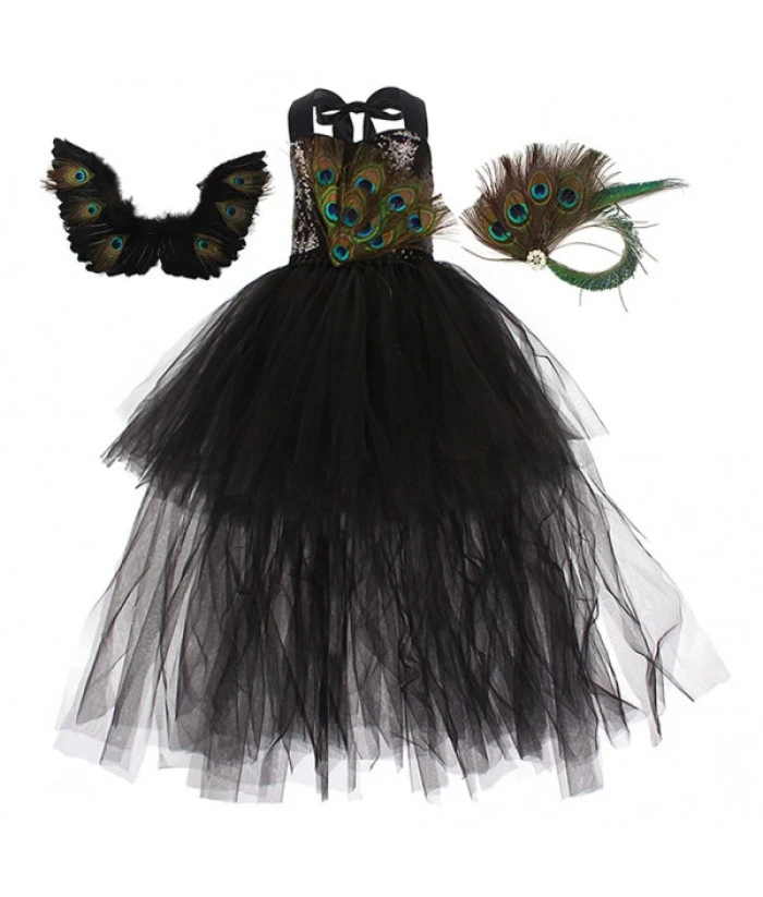 Girl Puffy Dress Peacock Halloween Cosplay Costume 6 Girl Puffy Dress Peacock Halloween Cosplay Costume - Image 4