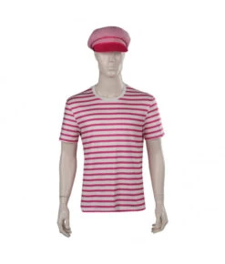 Men Pink Stripes T-shirt Hat Sailor Summer Outfit