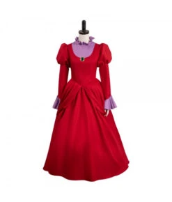 Women Red Gown With Green Jewel Fairytale Role Play Halloween Costume
