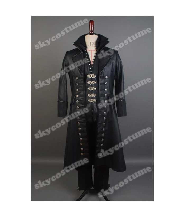 Men Black Leather Coat Pirate Role Play Halloween Costume 12 Men Black Leather Coat Pirate Role Play Halloween Costume - Image 10