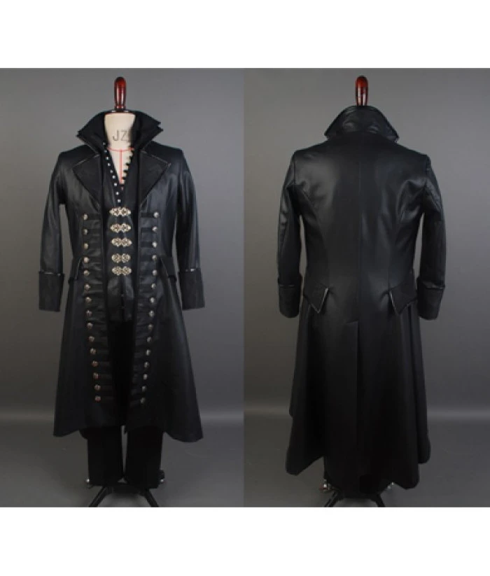Men Black Leather Coat Pirate Role Play Halloween Costume 11 Men Black Leather Coat Pirate Role Play Halloween Costume - Image 9