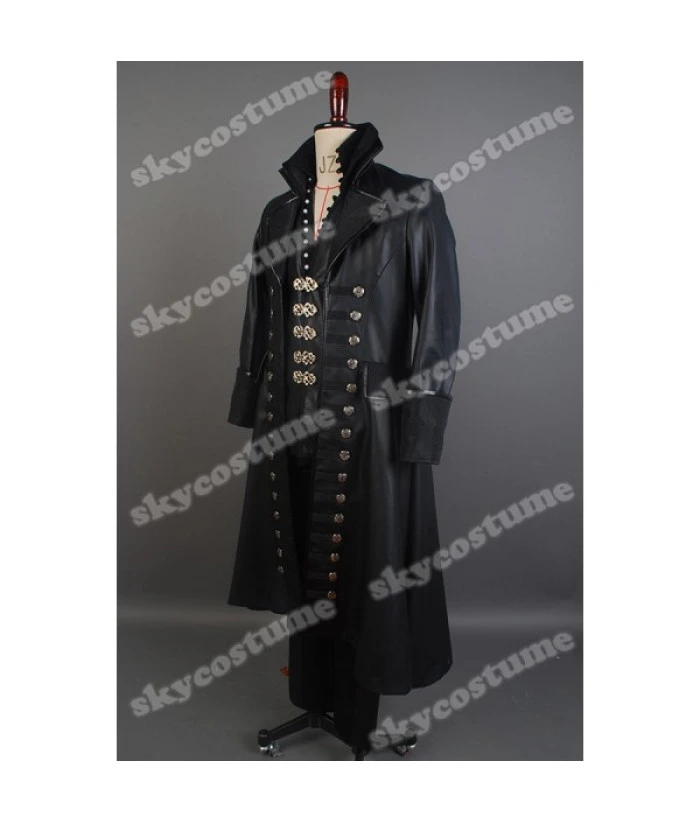Men Black Leather Coat Pirate Role Play Halloween Costume 9 Men Black Leather Coat Pirate Role Play Halloween Costume - Image 7