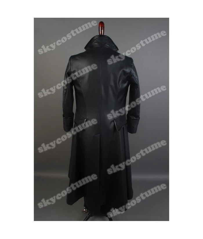 Men Black Leather Coat Pirate Role Play Halloween Costume 4 Men Black Leather Coat Pirate Role Play Halloween Costume - Image 2