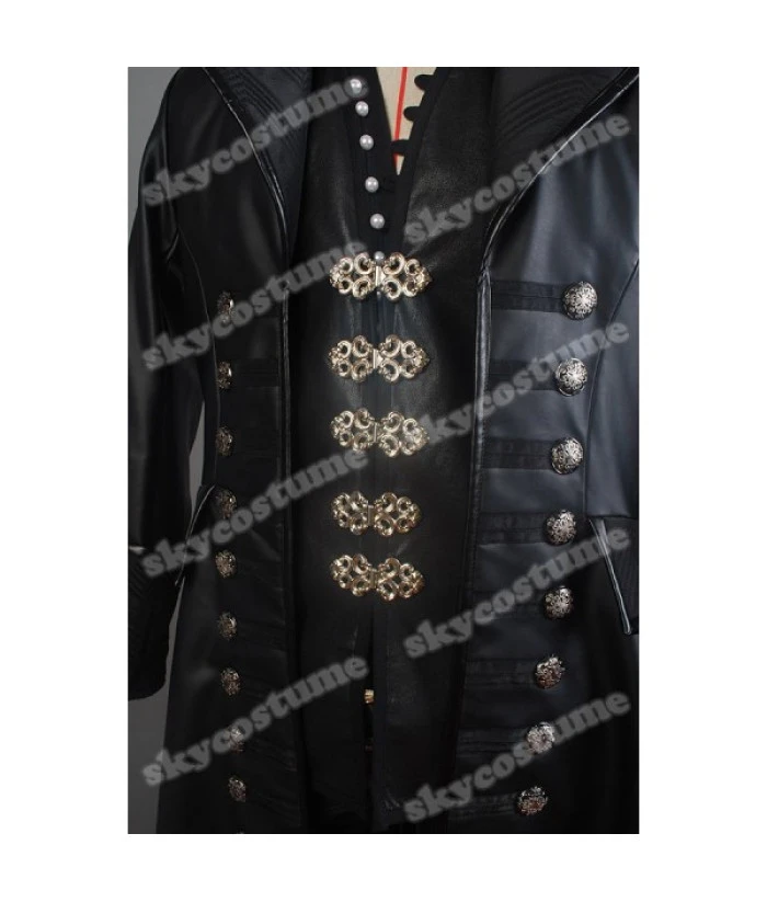 Men Black Leather Coat Pirate Role Play Halloween Costume 10 Men Black Leather Coat Pirate Role Play Halloween Costume - Image 8