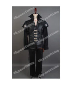 Men Black Leather Coat Pirate Role Play Halloween Costume
