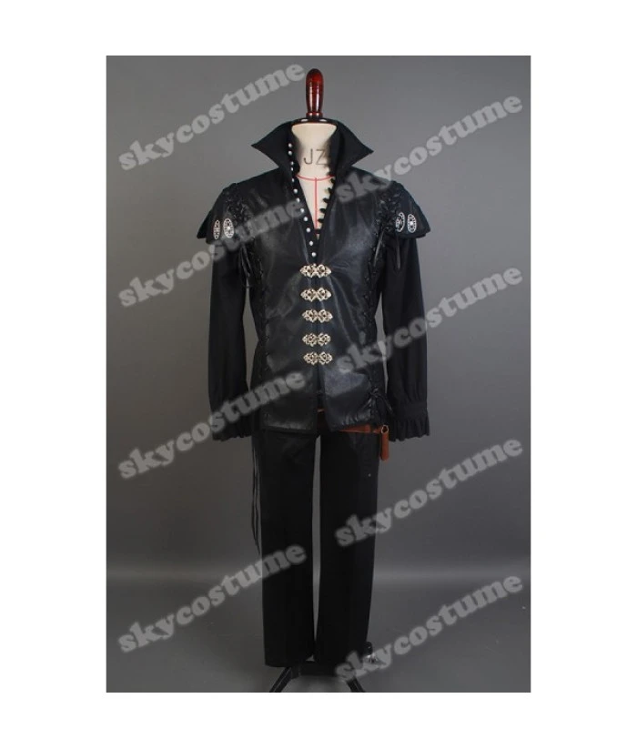 Men Black Leather Coat Pirate Role Play Halloween Costume 3 Men Black Leather Coat Pirate Role Play Halloween Costume