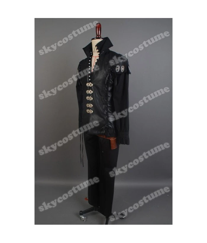 Men Black Leather Coat Pirate Role Play Halloween Costume 8 Men Black Leather Coat Pirate Role Play Halloween Costume - Image 6