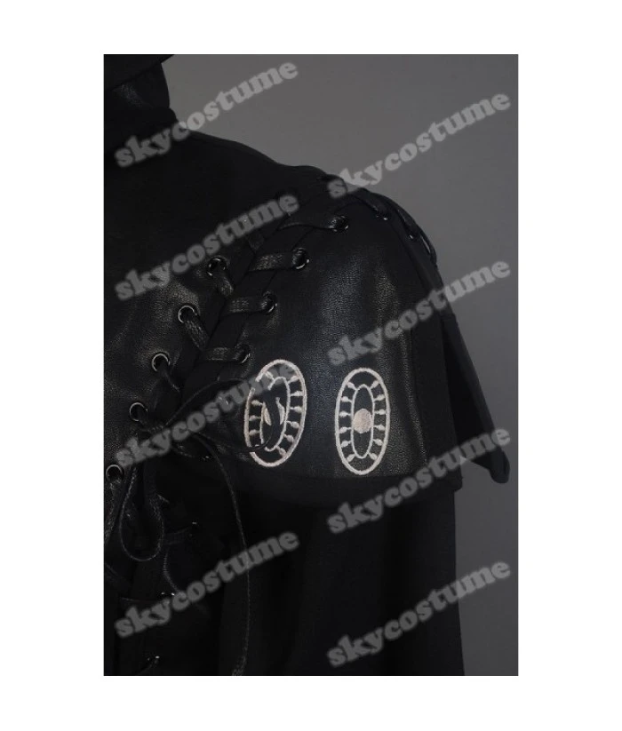 Men Black Leather Coat Pirate Role Play Halloween Costume 5 Men Black Leather Coat Pirate Role Play Halloween Costume - Image 3