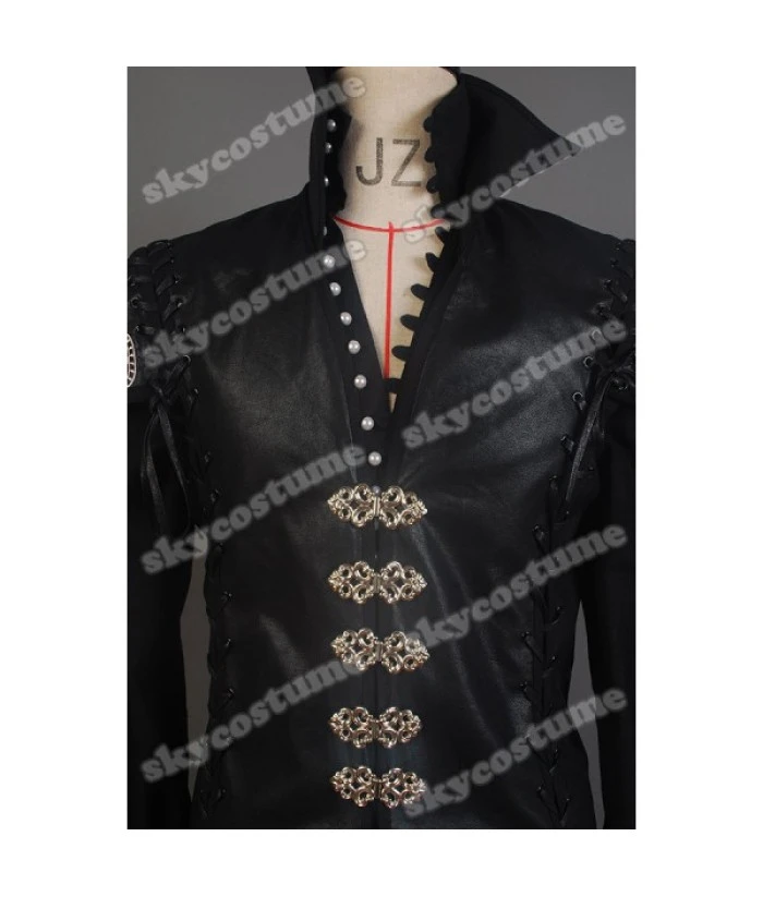 Men Black Leather Coat Pirate Role Play Halloween Costume 6 Men Black Leather Coat Pirate Role Play Halloween Costume - Image 4