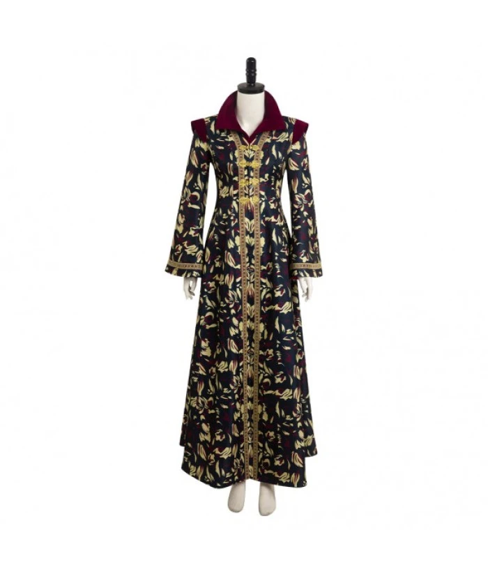 Women Fantasy Royal Black Golden Printed Long Dress Halloween Carnival Costume 3 Women Fantasy Royal Black Golden Printed Long Dress Halloween Carnival Costume
