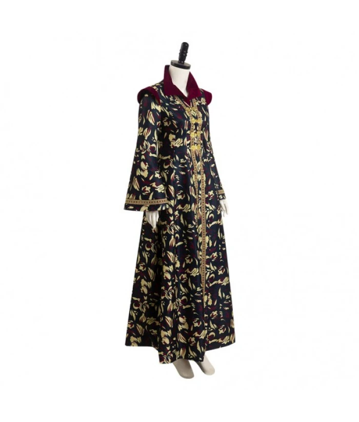 Women Fantasy Royal Black Golden Printed Long Dress Halloween Carnival Costume 6 Women Fantasy Royal Black Golden Printed Long Dress Halloween Carnival Costume - Image 4