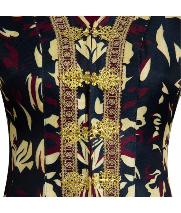 Women Fantasy Royal Black Golden Printed Long Dress Halloween Carnival Costume 8 Women Fantasy Royal Black Golden Printed Long Dress Halloween Carnival Costume - Image 6