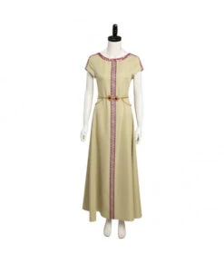 Women Medieval Fantasy Beige Maid Long Dress Palace Halloween Costume