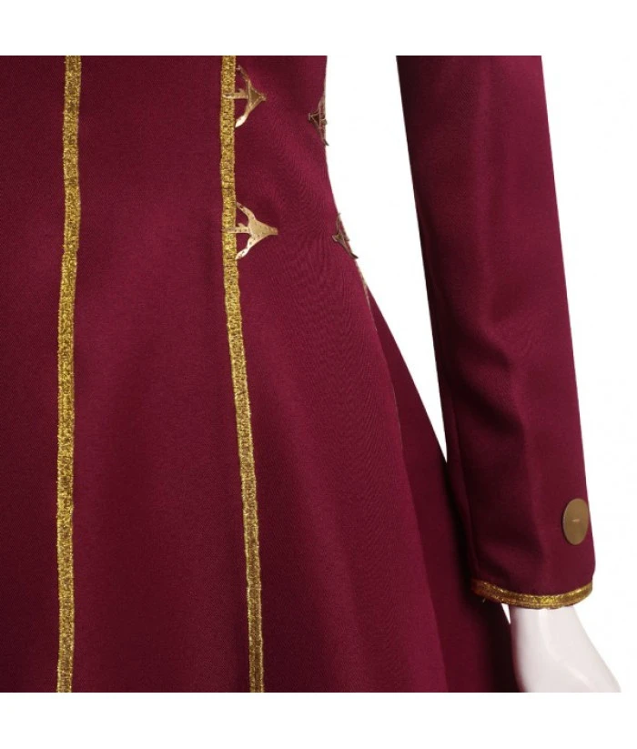 Women Medieval Fantasy Palace Golden Strip Red Dress V Neck Halloween Costume 8 Women Medieval Fantasy Palace Golden Strip Red Dress V Neck Halloween Costume - Image 6