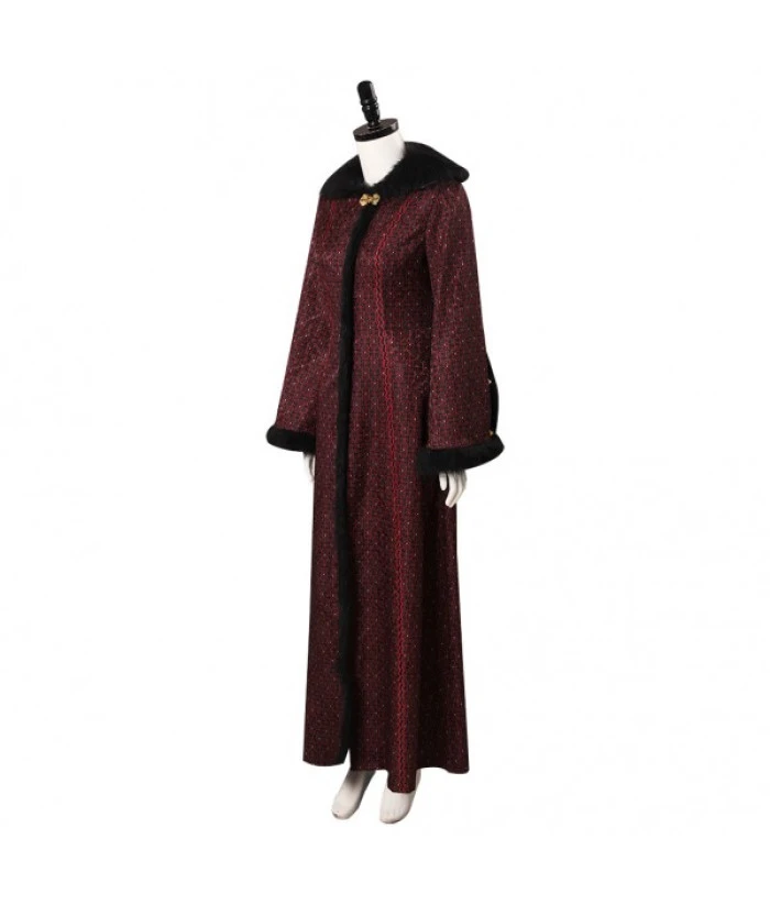 Women Medieval Dark Red Fur Collar Dress Queen Halloween Costume - Image 6