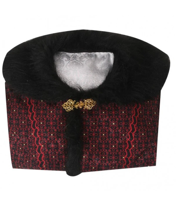 Women Medieval Dark Red Fur Collar Dress Queen Halloween Costume