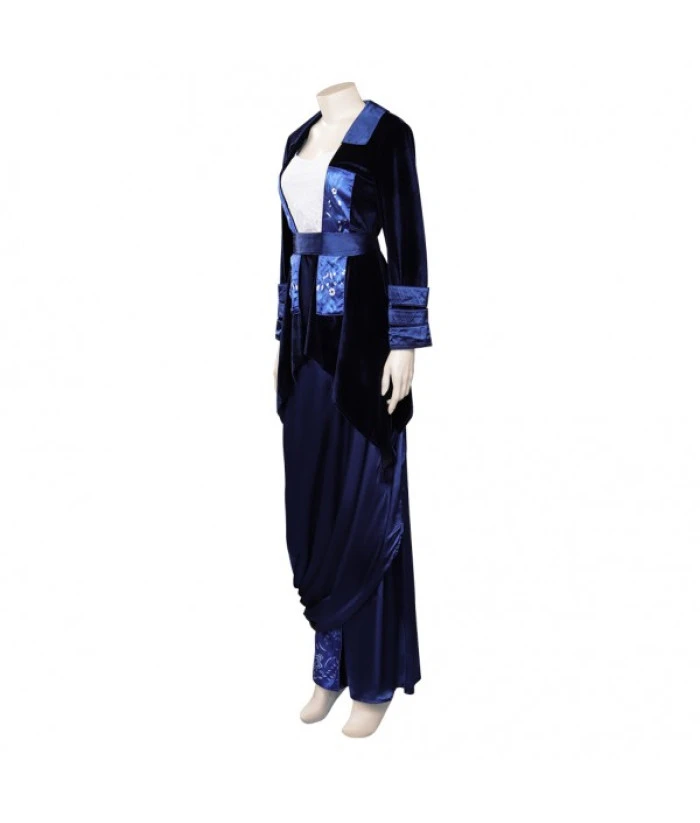 Women 90s Dark Blue Silk Dress Halloween Costume 4 Women 90s Dark Blue Silk Dress Halloween Costume - Image 2