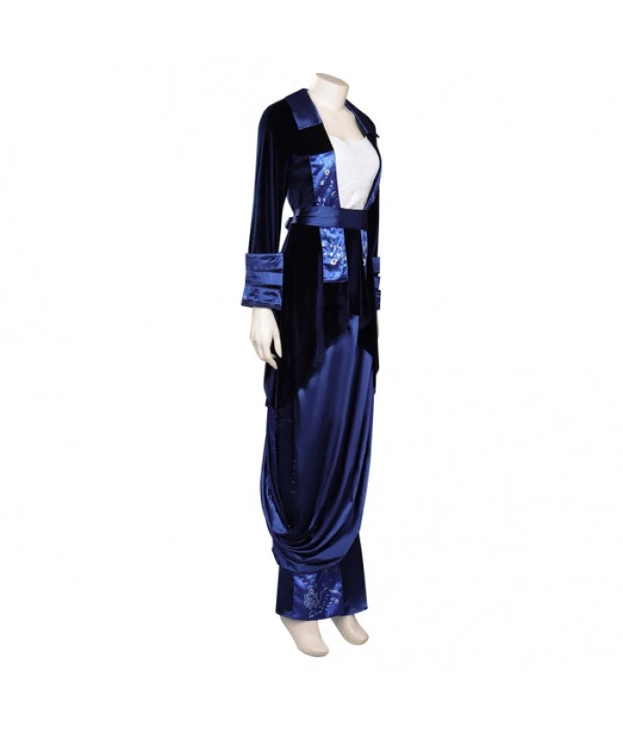 Women 90s Dark Blue Silk Dress Halloween Costume 6 Women 90s Dark Blue Silk Dress Halloween Costume - Image 4