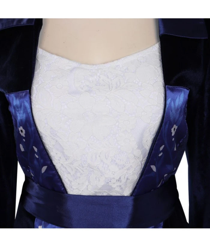 Women 90s Dark Blue Silk Dress Halloween Costume 8 Women 90s Dark Blue Silk Dress Halloween Costume - Image 6