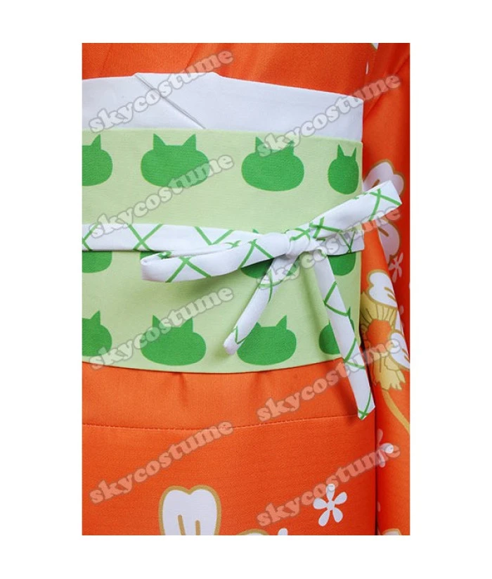 Women Orange Flower Pattern Printed Kimono Japanese Yukata Halloween Costume 11 Women Orange Flower Pattern Printed Kimono Japanese Yukata Halloween Costume - Image 9