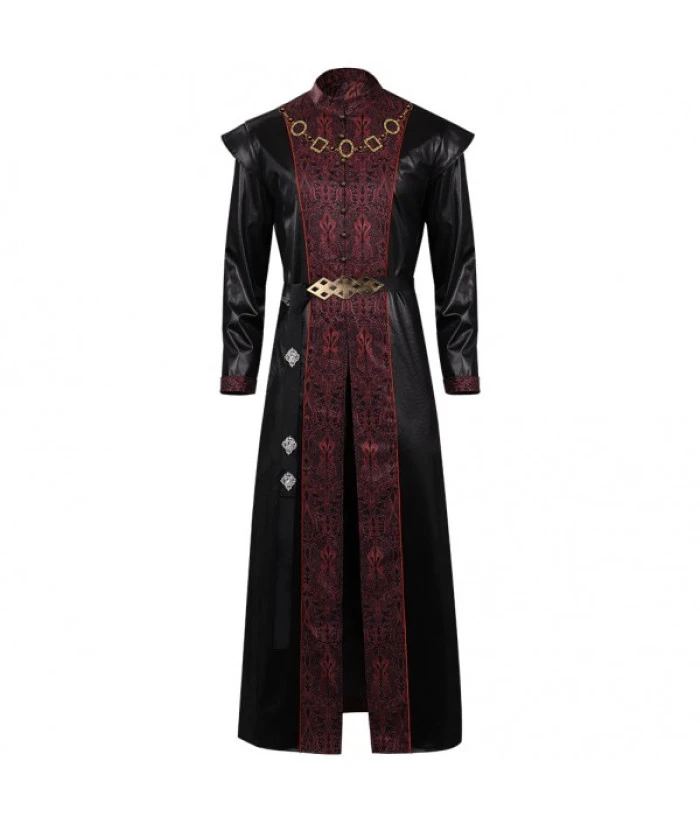 Men Medieval Fantasy King Black Leather Coat Halloween Costume 3 Men Medieval Fantasy King Black Leather Coat Halloween Costume