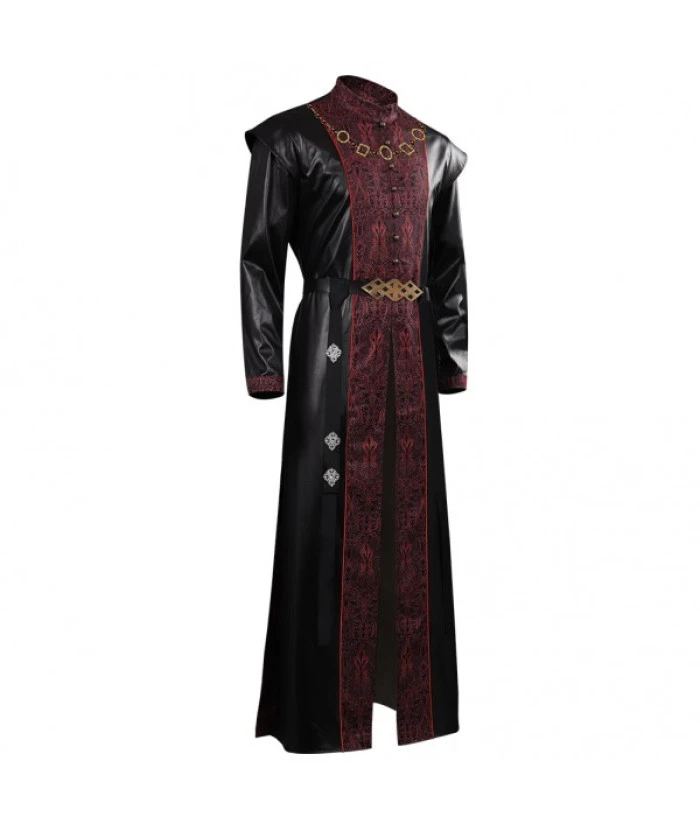 Men Medieval Fantasy King Black Leather Coat Halloween Costume 6 Men Medieval Fantasy King Black Leather Coat Halloween Costume - Image 4